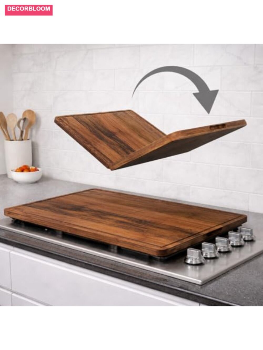 Extra Large Foldable Stovetop Cover Cutting Board Double-Sided Acacia Wood